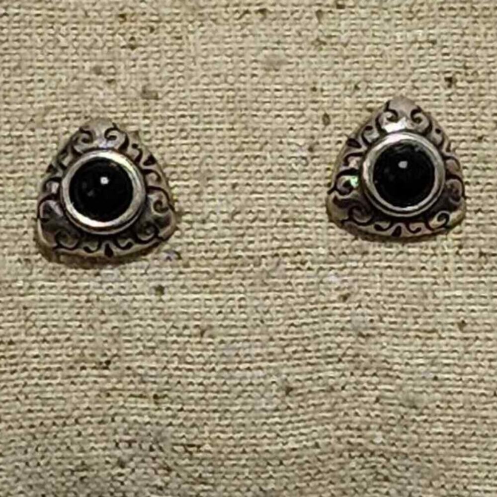 Brighton Vintage Scrolled Retiredβ Triangle silver and Black Stud Earrings